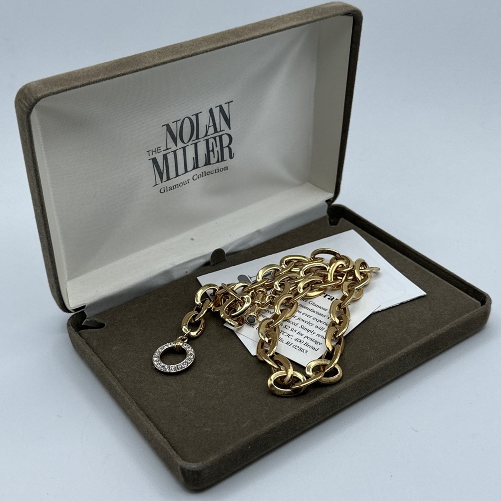 Vintage Nolan Miller Goldtone chain  Rhinestone‎ Toggle Clasp 19”Necklace #465